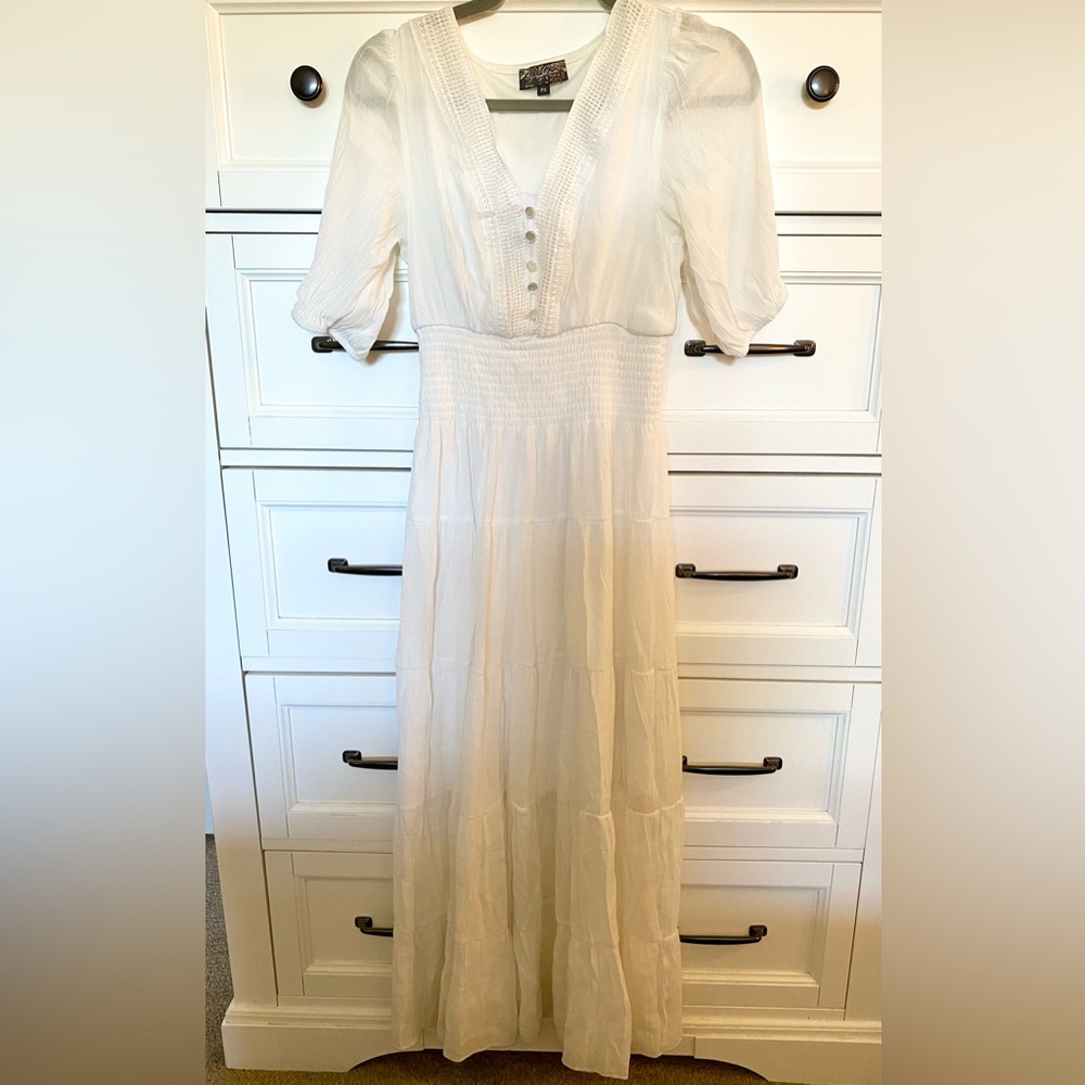 White Maxi Dress with Smocked Waist size petite small